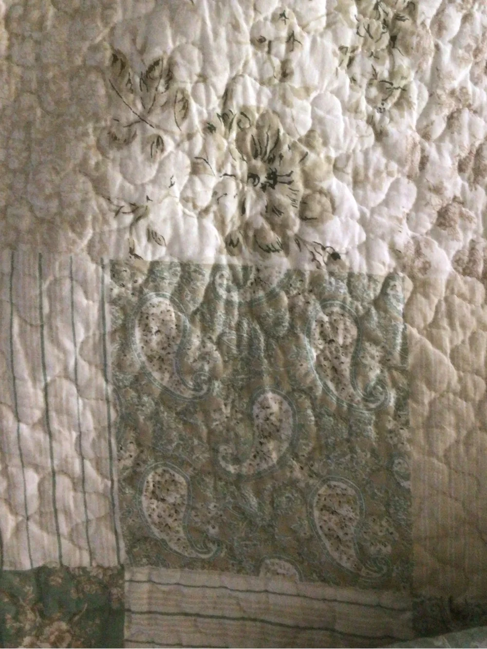 Laura Ashley Patchwork Quilt Throw in Sage Green and Cream